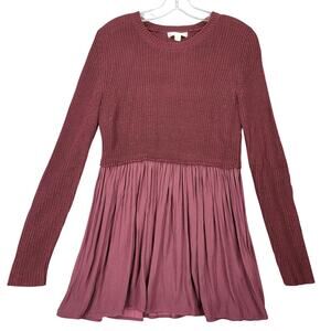 It's Our Time Purple Mini Dress Preppy Plum Knit Long Sleeve Casual Women Size L